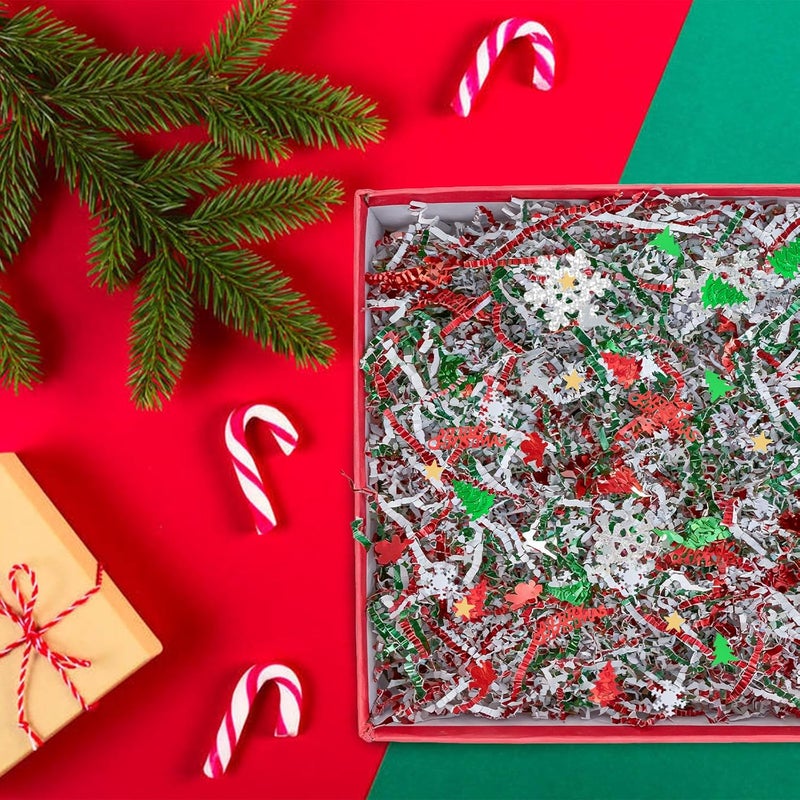 CIPOWM 16oz Christmas Crinkle Cut Paper Shred, 3 Colors Red Green White Paper Shred Filler with Christmas Confetti Shredded Paper Grass for Gift Wrapping Craft DIY Gift Bag Box Filling Party Supply - Image 4